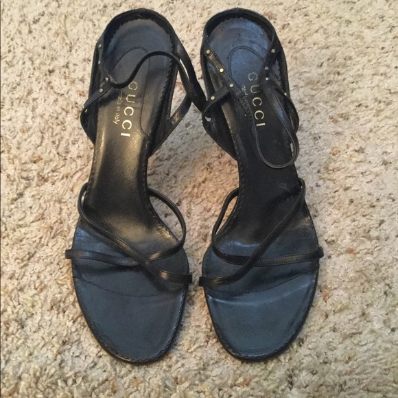 GUCCI STUDDED BLACK LEATHER STRAPPY HEELS SHOES SANDALS, 9 - Picture 3 of 9